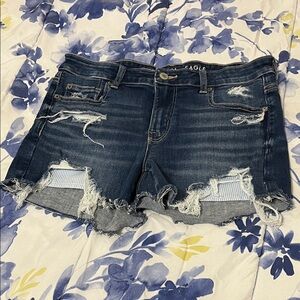 American Eagle Outfitters Women's Distressed Denim Shorts - Dark Blue